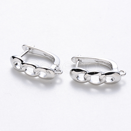 Brass Hoop Earring Findings with Latch Back Closure KK-T048-024P-NF-1