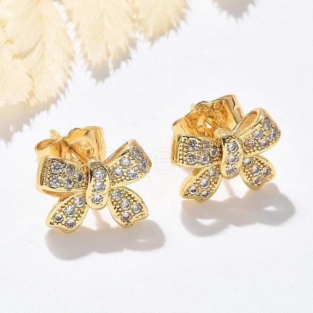 Brass Micro Pave Clear Cubic Zirconia Stud Earrings EJEW-D305-18G-1