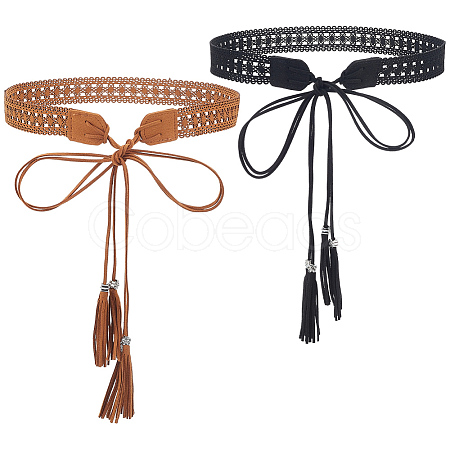 2Pcs 2 Colors Bohemian Imitation Leather Tassel Wrap Chain Belts AJEW-CL0003-47A-1