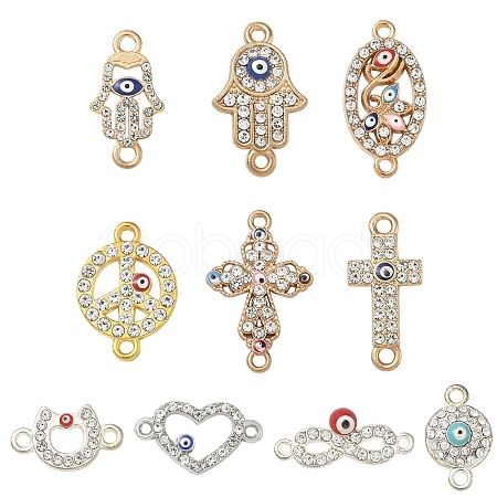 10Pcs 10 Styles Alloy Rhinestone Links/Connectors ALRI-YW0001-31-1