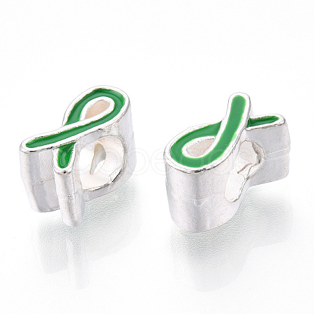 Alloy Enamel Awareness Ribbon Large Hole European Beads MPDL-R036-41D-1
