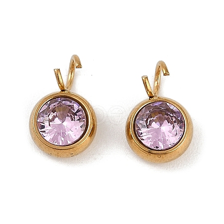 Ion Plating(IP) 304 Stainless Steel Micro Pave Cubic Zirconia Charms STAS-Z094-02G-07-1