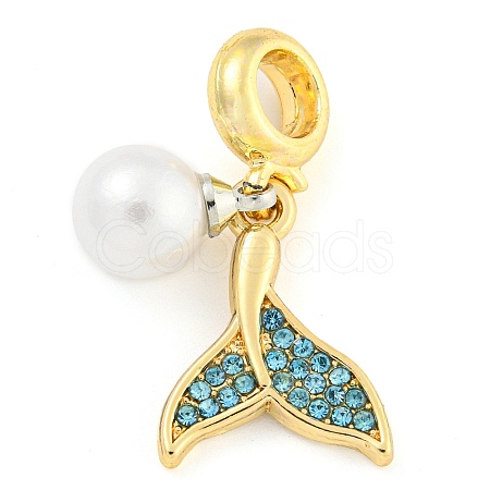 Rack Plating Alloy Pave Rhinestone Fishtail European Dangle Charms FIND-B034-22G-02-1