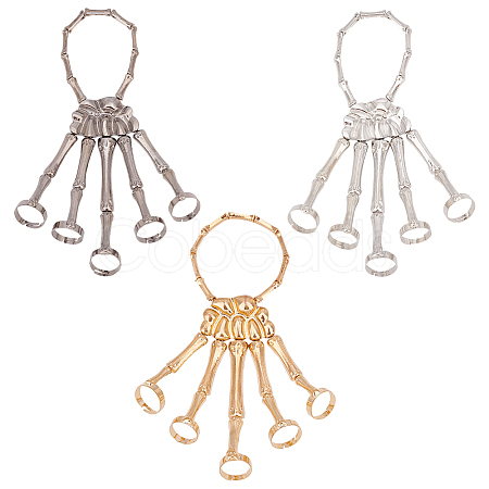 3Pcs 3 Colors Alloy Skeleton Full Hand Ring Bracelets Set BJEW-AN0001-21-1