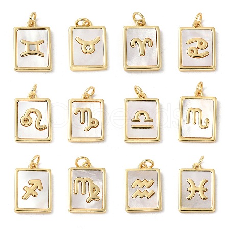 Brass Pave Natural White Shell Pendants KK-S522-09G-1