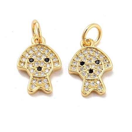 Dog Brass Micro Pave Clear Cubic Zirconia Charms KK-G425-14G-1