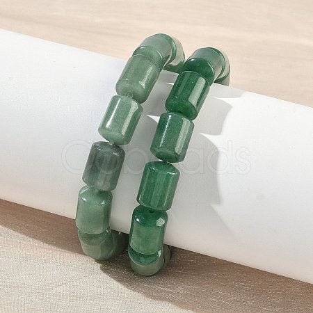 Column Natural Green Aventurine Beads Stretch Bracelets for Women Men BJEW-A148-01A-16-1