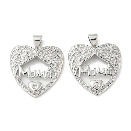 Mother's Day Theme Rack Plating Brass Micro Pave Cubic Zirconia Pendants KK-F869-20P-02-1