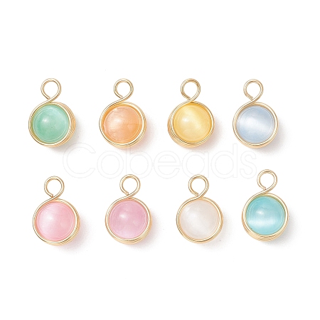 Dyed Natural Selenite Copper Wire Wrapped Round Pendants PALLOY-JF03770-01-1