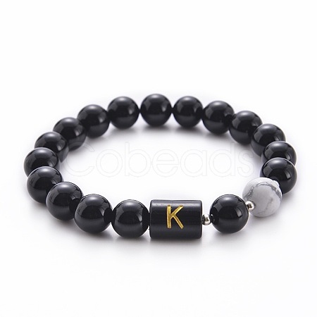 10MM Natural Black Onyx(Dyed & Heated) and Howlite Beaded Stretch Bracelets RH2290-11-1