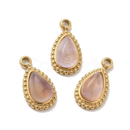 Natural Amethyst Teardrop Charms STAS-B074-04G-04-1