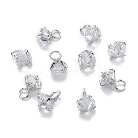 Brass Clear Cubic Zirconia Charms ZIRC-G170-12P-1