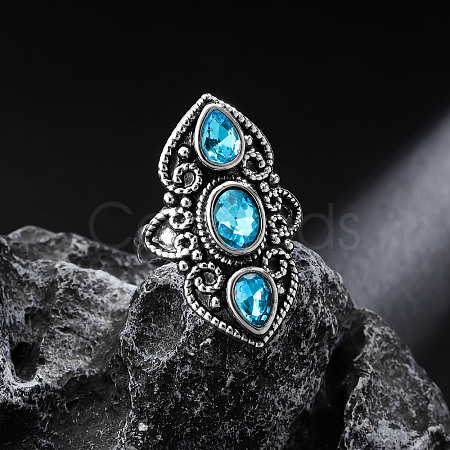 Teardrop & Oval Bohemian Style Zinc Alloy with Resin Imitation Moonstone/Rhinestone Finger Rings FS-WGFB6C4-04-1
