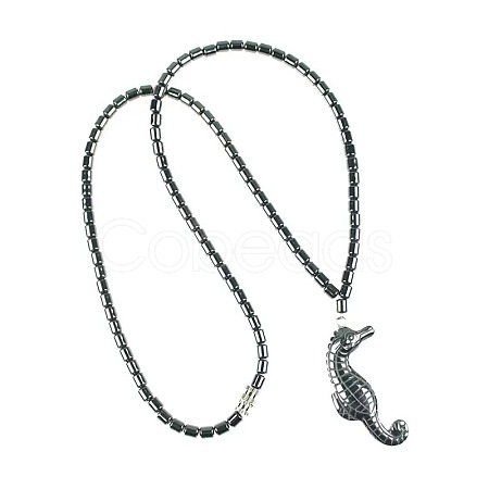 Vintage Synthetic Non-magnetic Hematite Pendant Column Beaded Necklaces IV0667-2-1