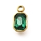 304 Stainless Steel Pendants, with Rhinestone, Real 18K Gold Plated, Ion Platint(IP), Rectangle, Emerald, 10.5x5.5x3.5mm, Hole: 1.8mm