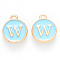 Golden Plated Alloy Enamel Charms, Cadmium Free & Lead Free, Enamelled Sequins, Flat Round with Letter, Sky Blue, Letter.W, 14x12x2mm, Hole: 1.5mm