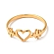 Ion Plating(IP) 201 Stainless Steel Heart Beat Finger Ring for Valentine's Day, Golden, US Size 6 1/2(16.9mm)