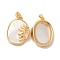 Brass Pendants, with Shell, Oval with Sun Charms, Golden, 24x17x5mm, Hole: 2.4x4.4mm