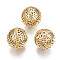 Brass Beads, Nickel Free, Hollow, Round, Real 18K Gold Plated, 13mm, Hole: 1mm