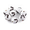 Wood European Beads, Round with Dog Pattern, White, 16x15mm, Hole: 4.5mm