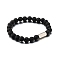 Natural Lava Rock Round Beaded Stretch Bracelet, with Stamping Blank Stainless Steel Cube Beaded, 7-1/4 inch(18.5cm)