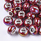 Opaque Resin European Beads, Large Hole Beads, Imitation Porcelain, with Platinum Tone Brass Double Cores, AB Color, Rondelle, Dark Red, 14x9mm, Hole: 5mm