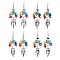 Natural & Synthetic Mixed Gemstone Chips Tree of Life with Alloy Feather Chandelier Earrings, 304 Stainless Steel Jewelry for Women, 82mm, Pin: 0.6mm