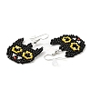 Glass Seed Braided Cat Dangle Earrings EJEW-B012-11-3