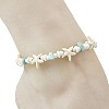Ocean Natural Amazonite Chip & Starfish Synthetic Turquoise & Glass Seed Beaded Braided Anklets for Women AJEW-AN00805-2