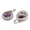 Natural Amethyst & Rhinestone Pendants G-K338-31P-12-2