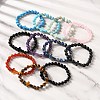 Natural & Synthetic Mixed Gemstone Cross & Round Beaded Stretch Bracelets BJEW-C119-01-1
