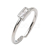 Rectangle Brass with Glass Cuff Rings for Women RJEW-Z111-05P-07-4