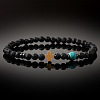 Natural Lava Rock & Synthetic Turquoise Round & Synthetic Non-magnetic Hematite Corss Beaded Stretch Bracelets LS-SL0705-3