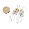 Leaf 201 Stainless Steel Natural Rose Quartz & Natural Howlite & Natural White Moonstone & Natural Yellow Opal Chip Dangle Earrings EJEW-JE06138-01-3