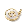 Brass Pave Natural Shell Flat Round with Letter Charms KK-Z115-13G-C-2