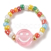 Glass Seed & Acrylic Smiling Face Beaded Stretch Ring RJEW-JR00575-4