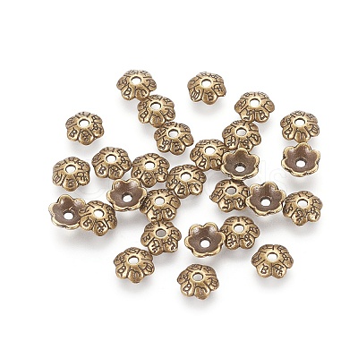 6-Petal Tibetan Style Alloy Flower Bead Caps TIBE-S220-AB-01-NR-1