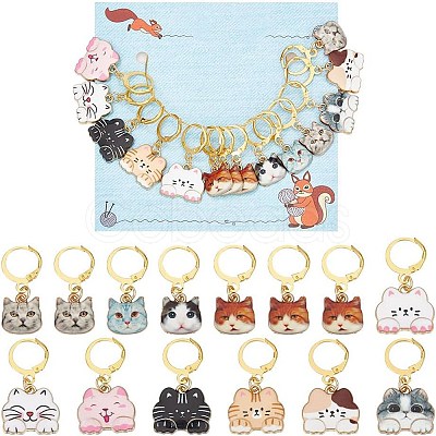 Alloy Enamel Cat Charm Locking Stitch Markers HJEW-AB00539-1