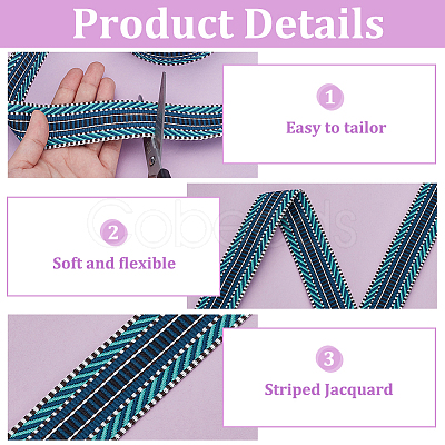5 Yards Polyester Striped Jacquard Ribbon OCOR-WH0078-287C-1