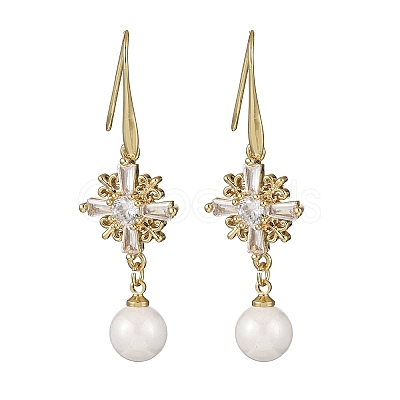 Brass Micro Pave Clear Cubic Zirconia Dangle Stud Earrings EJEW-F362-08G-1