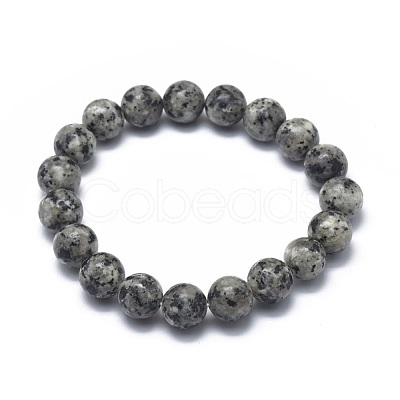 Natural Sesame Jasper/Kiwi Jasper Bead Stretch Bracelets BJEW-K212-C-033-1