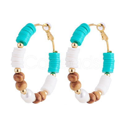 Brass Heishi Beaded Hoop Earrings EJEW-JE04087-04-1