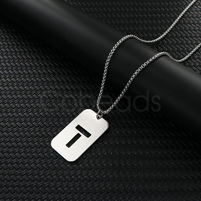 Rectangle with Hollow Out Letter 201 Stainless Steel Pendant Necklaces FS-WG34D20-23-1