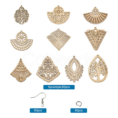 DIY 30 Pairs Natural Wooden Earring Making Kits DIY-TA0003-36P-1