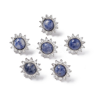 Gemstone Sun Stud Earrings with Cubic Zirconia EJEW-P209-01P-1