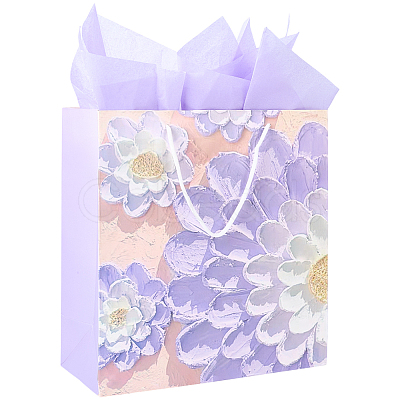 1Pc Flower Printed Paper Gift Storage Bags with Rope Handle ABAG-SP0001-09A-1