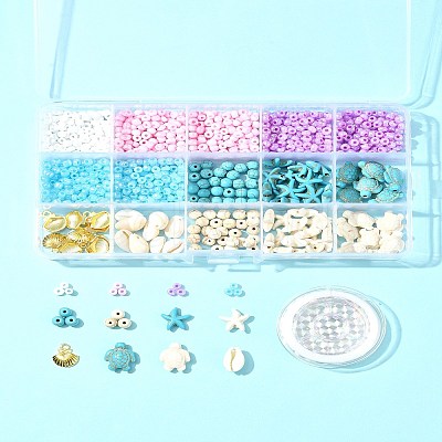 DIY Synthetic Turquoise & Seed Beads Bracelets Making Kits DIY-FS0007-01-1