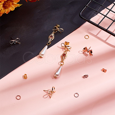 24Pcs 4 Style Bowknot Brass Stud Earring Findings DIY-DR0001-30-1
