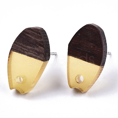 Transparent Resin & Walnut Wood Stud Earring Findings MAK-N032-010A-A02-1