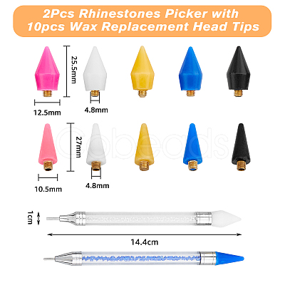 SUPERFINDINGS 2Pcs Plastic Nail Art Rhinestones Pickers Pens MRMJ-FH0001-36-1